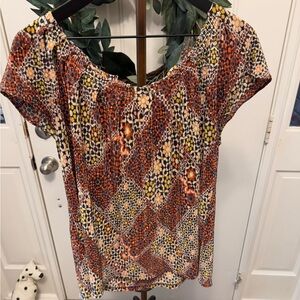 LC Lauren Conrad Boho Ribbed Floral Blouse Top SS XL